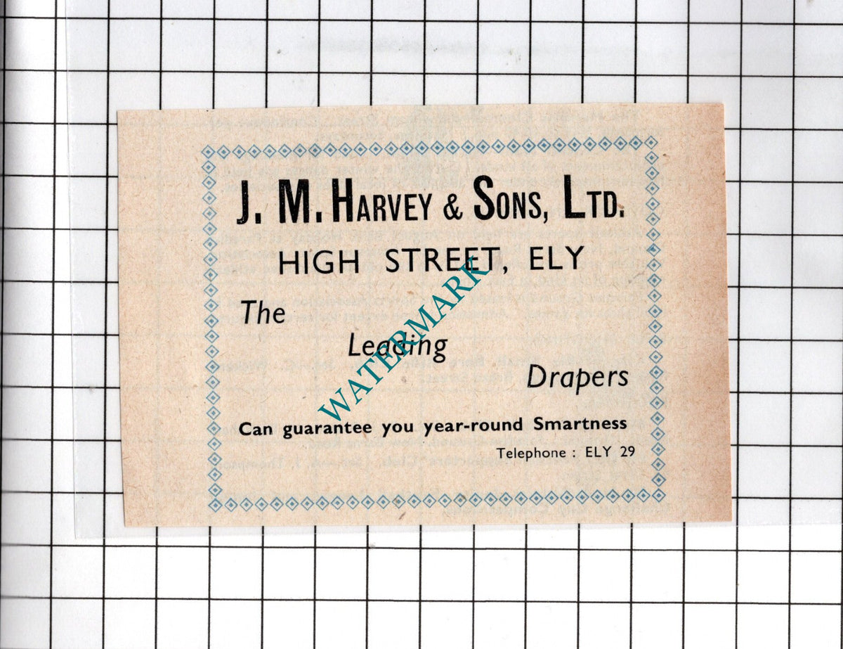 J M Harvey & Sons Ltd Drapers Ely Cambridgeshire - 1949 Small Advert