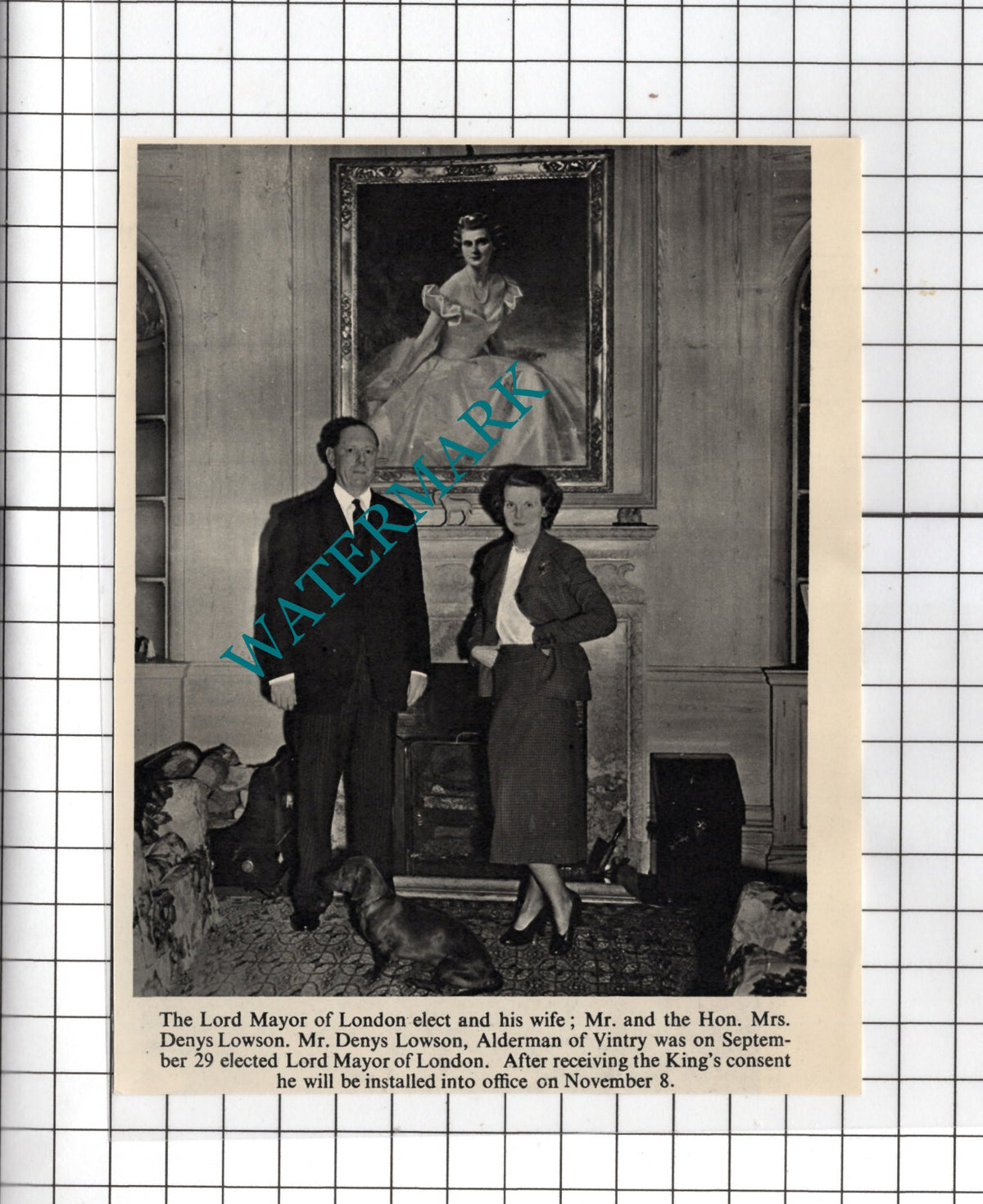 Mr and the Hon Mrs Denys Lowson Alderman Of Vintry - 1950 SMALL Cutting