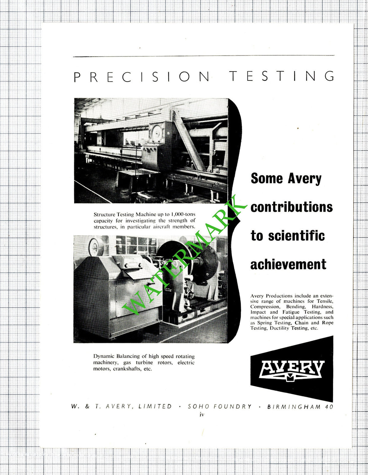 W&T Avery Productions Ltd Soho Foundry Birmingham Advert - 1951 Cutting