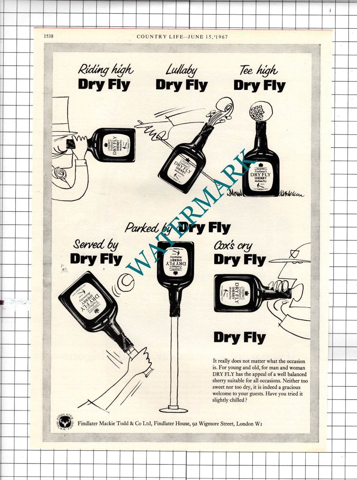 Dry Fly Sherry Findlater Mackie Todd & Co Ltd ADVERT - 1967