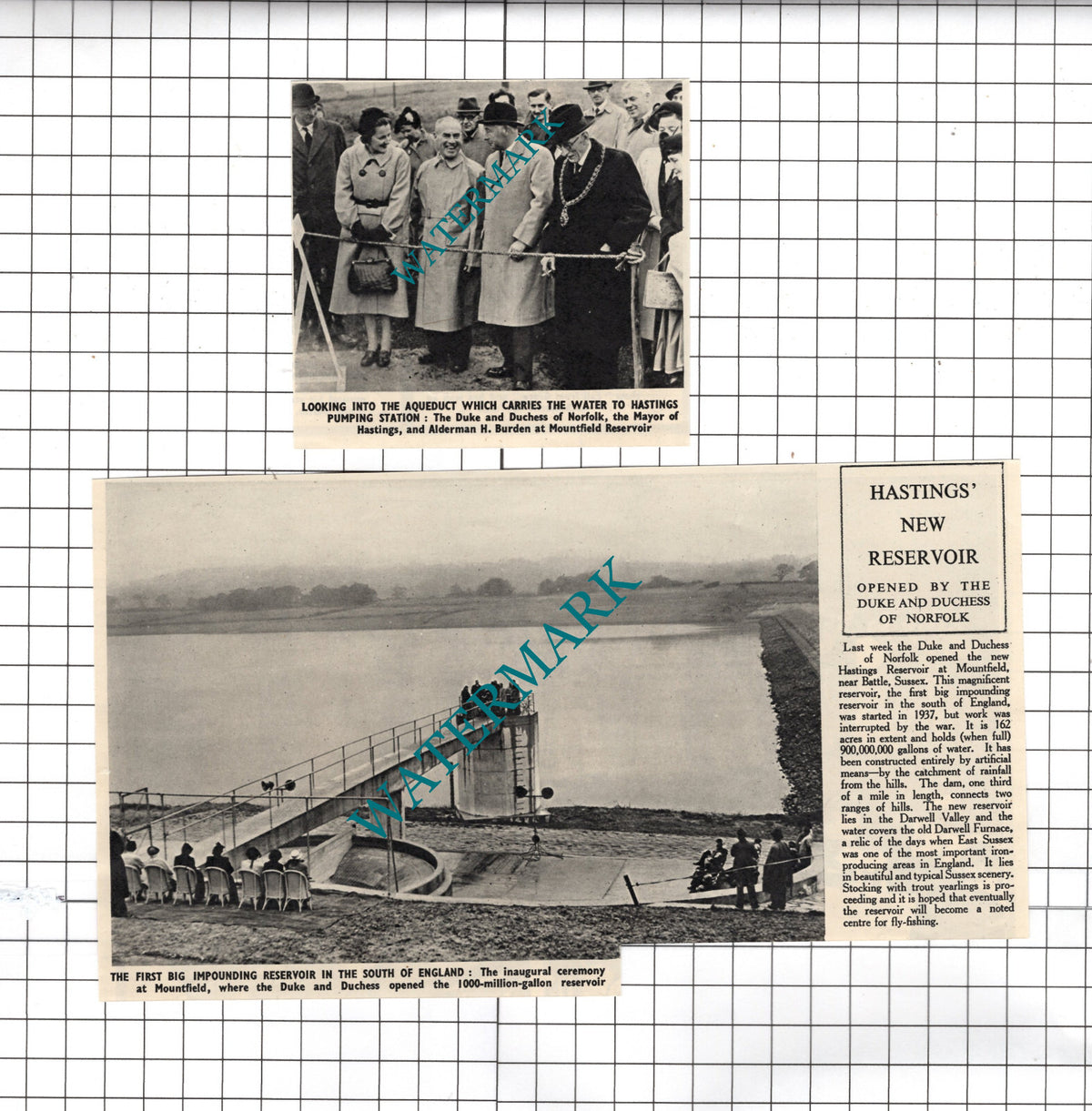 Mountfield Reservoir Hastings Duke & Duchess of Norfolk - 1950 2-Part Clipping