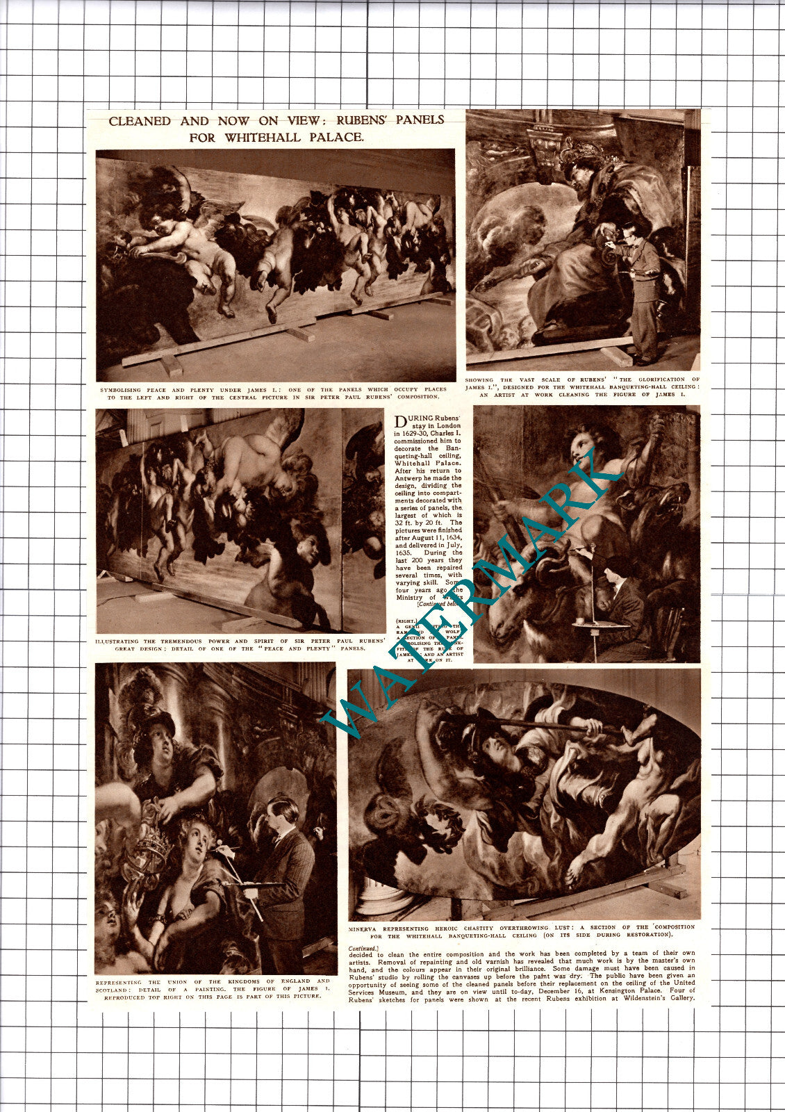 Rubens Panels United Services Museum Whitehall Palace - 1950 Cutting / Print