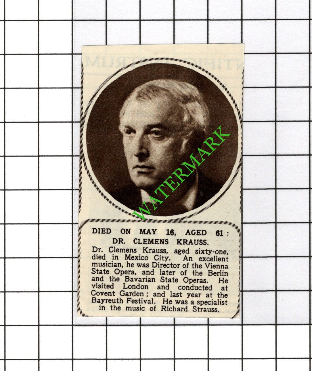 Dr Clemens Krauss Musician Obituary - 1954 Small Cutting