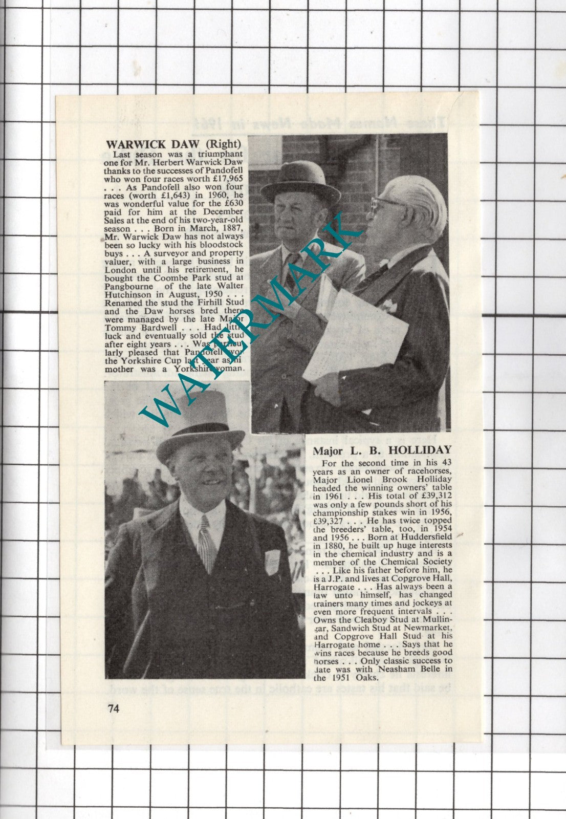 Mr Herbert Warwick Daw Major Lionel Brook Holliday - 1962 Small Clipping