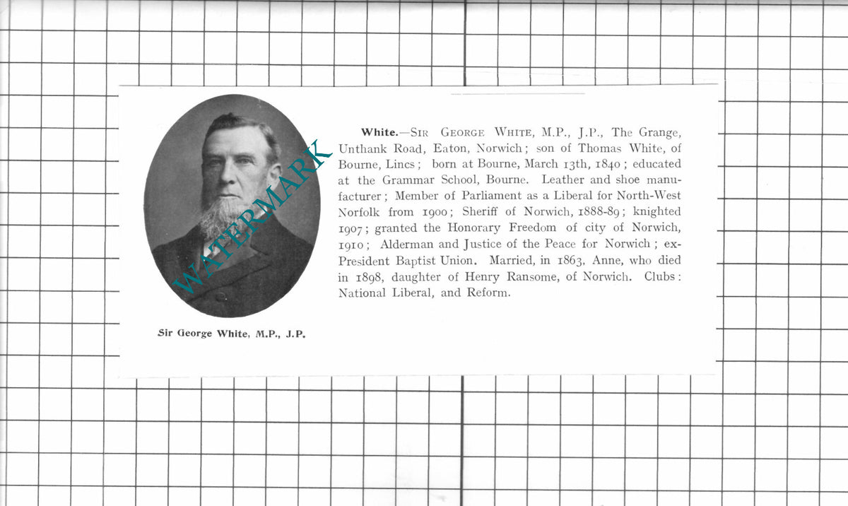 Sir George White MP The Grange Eaton Norwich - 1911 Clipping