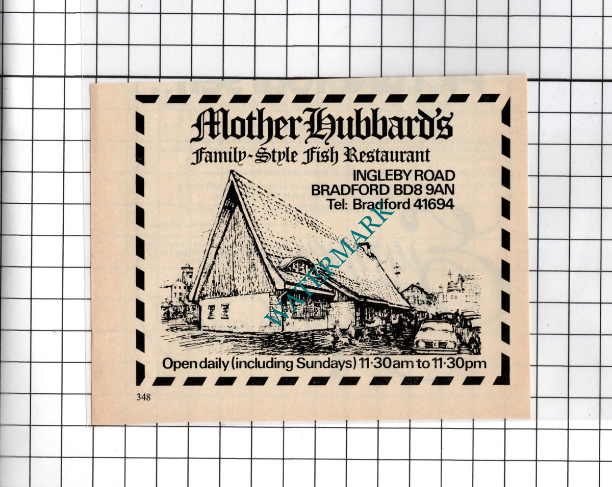 Mother Hubbard's Fish Restaurant Bradford Yorkshire - 1975 Small Advert
