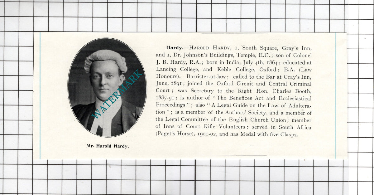 William Frederick Hamilton KC / Mr Harold Hardy India - c.1905 Clipping