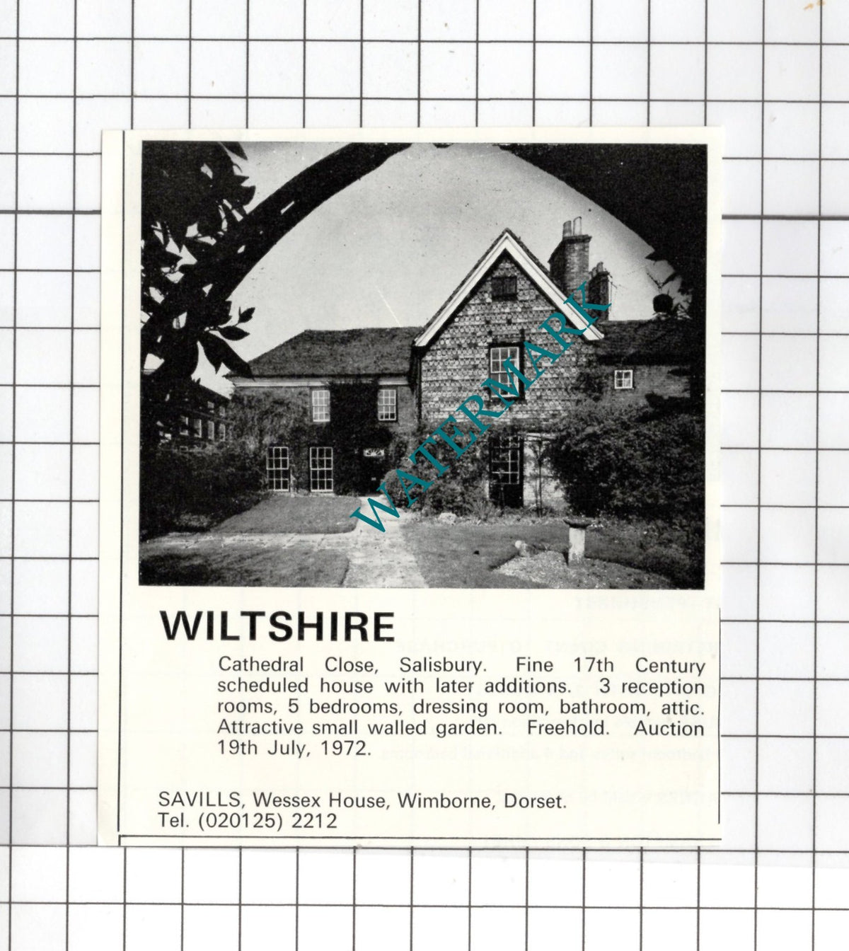 Cathedral Close Salisbury Wiltshire House Sale Advert - 1972