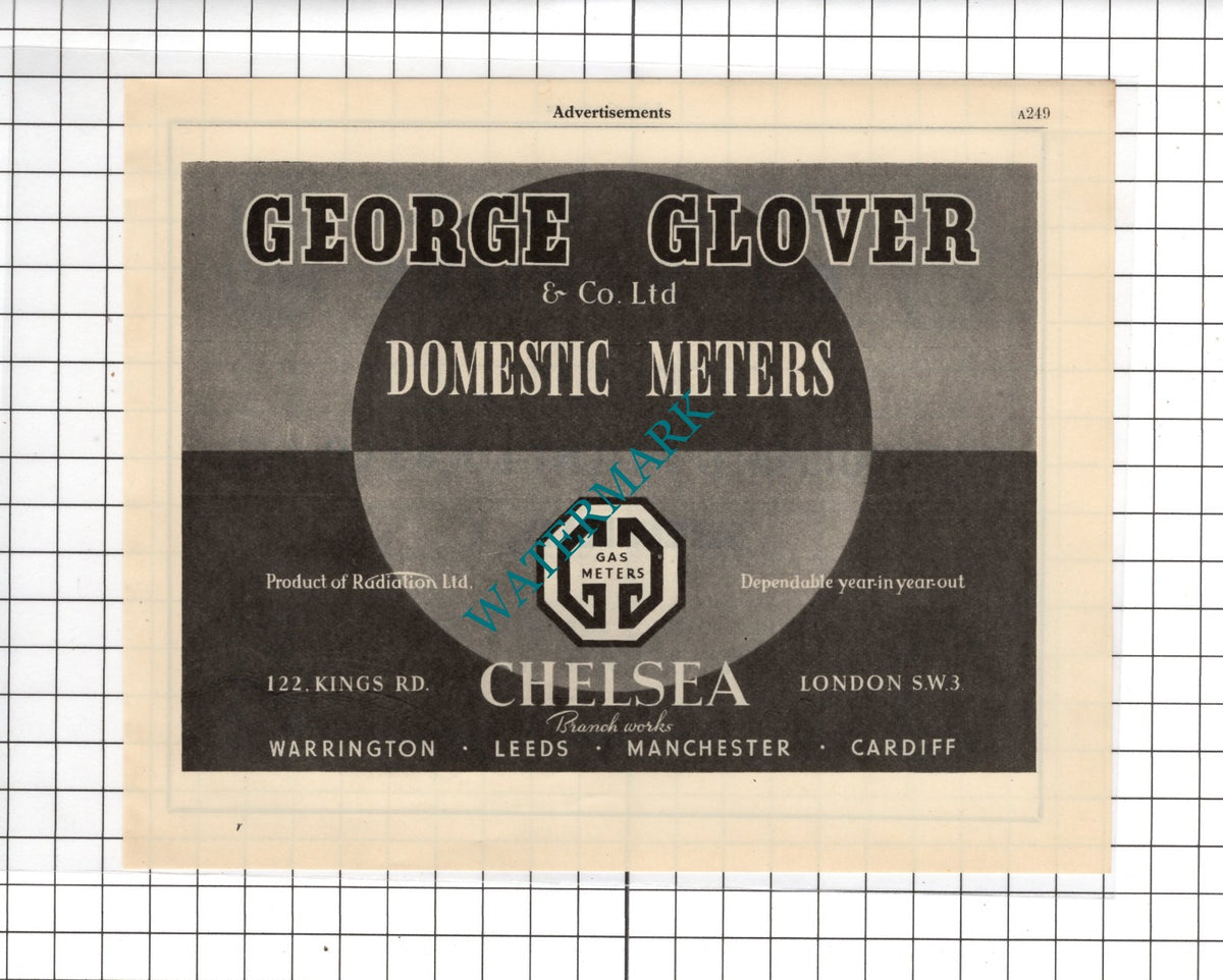 Alder & Mackay Ltd Edinburgh / George Glover & Co Ltd Gas Meters - 1951 Advert