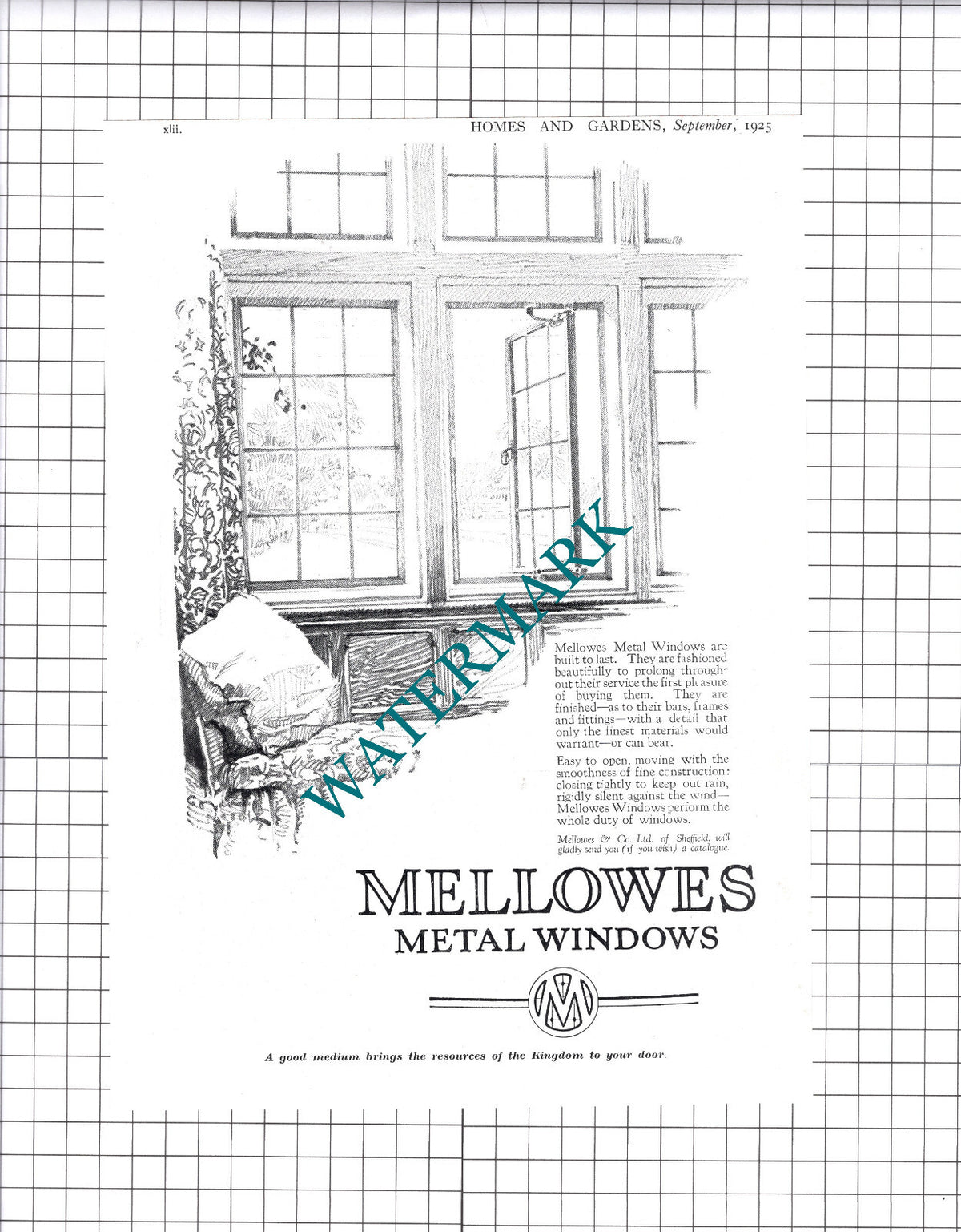 Mellowes Metal Windows Sheffield ADVERT - 1925 Clipping / Print