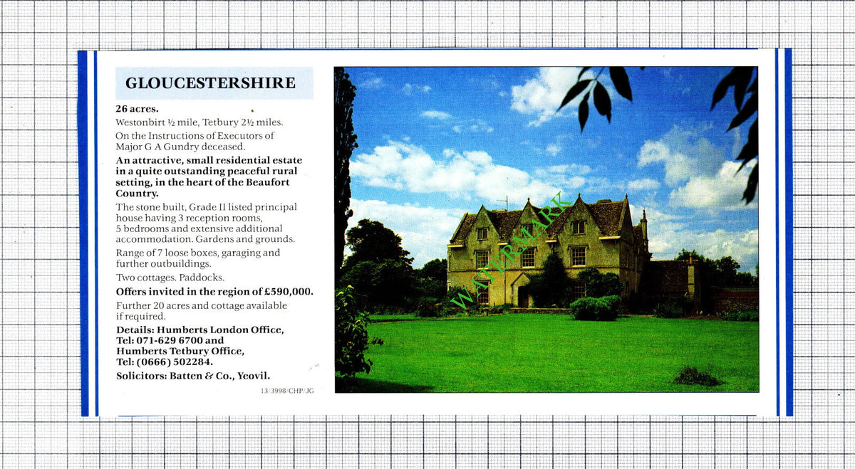 Westonbirt Gloucestershire Major GA Gundry House Sale Advert - 1991 Cutting