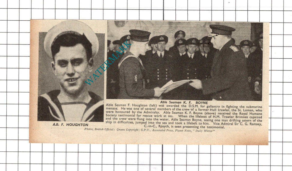 Able Seaman F Houghton St Loman and K F Boyne Brimnes WW2 - 1941 Clipping