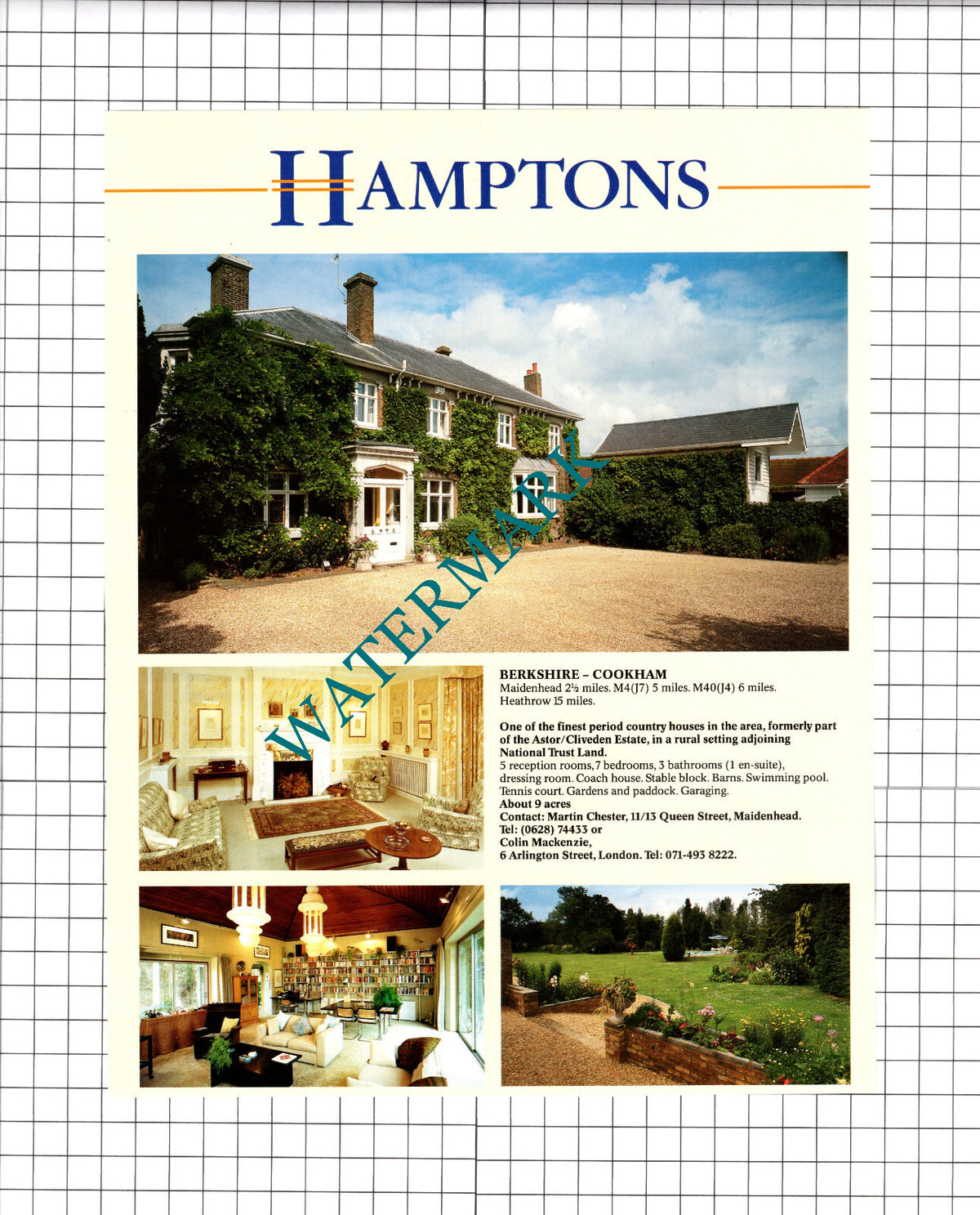 Cookham Berkshire House Sale Advert - 1991 Clipping / Print