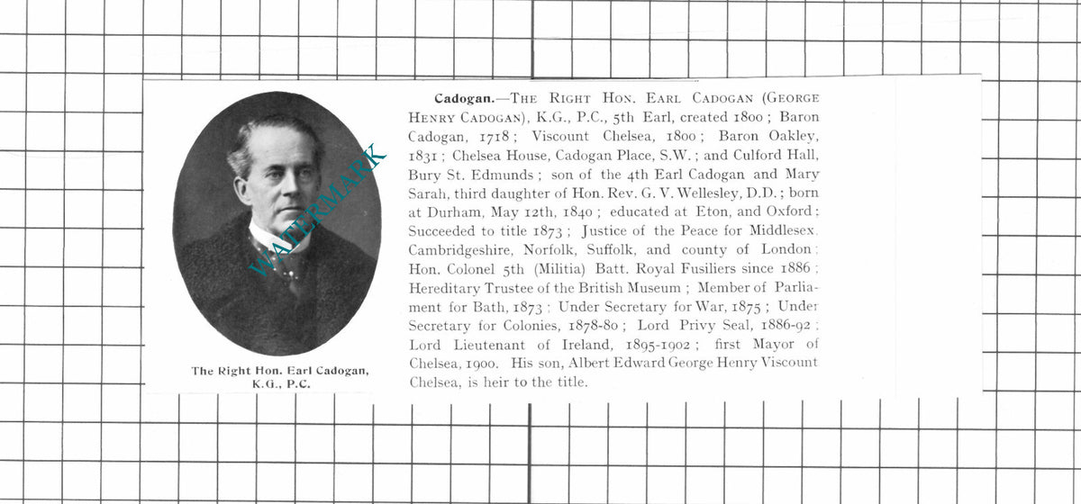George Henry Cadogan Earl Cadogen - 1911 Clipping