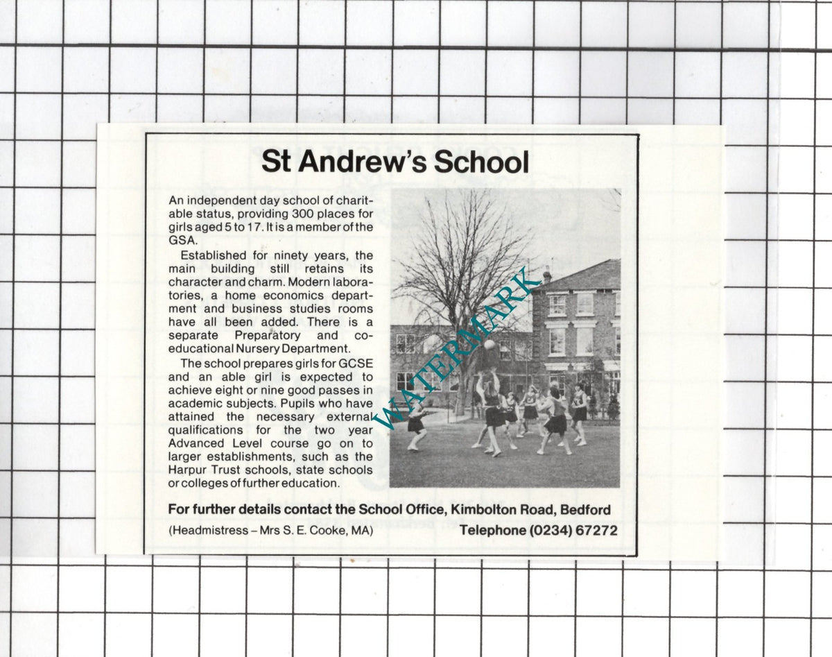 St Andrew's School Bedford Mrs S E Cooke - 1989 SMALL Advert