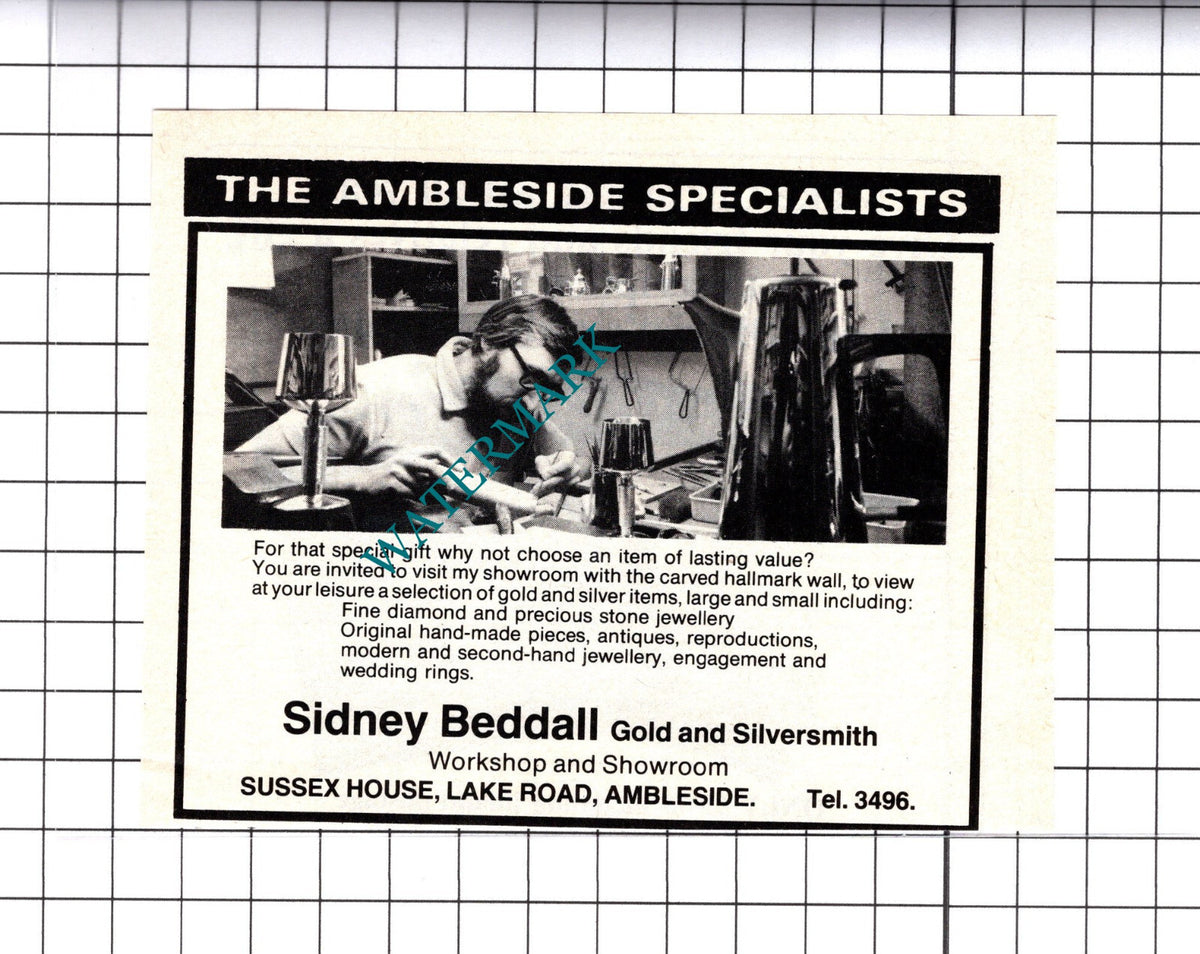 Sidney Beddall Silversmith Ambleside Cumbria Small Advert -1982 Cutting