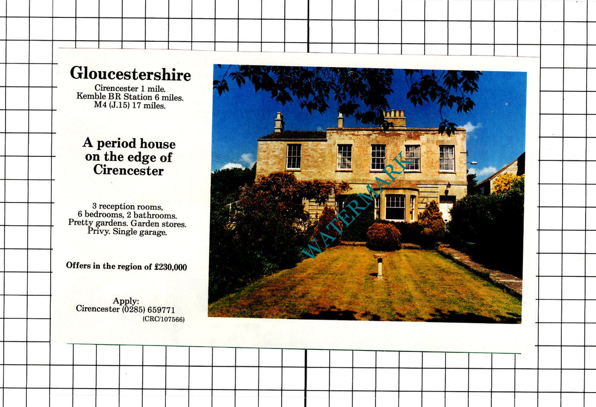 Cirencester Gloucestershire House Sale Advert - 1991 Clipping / Print