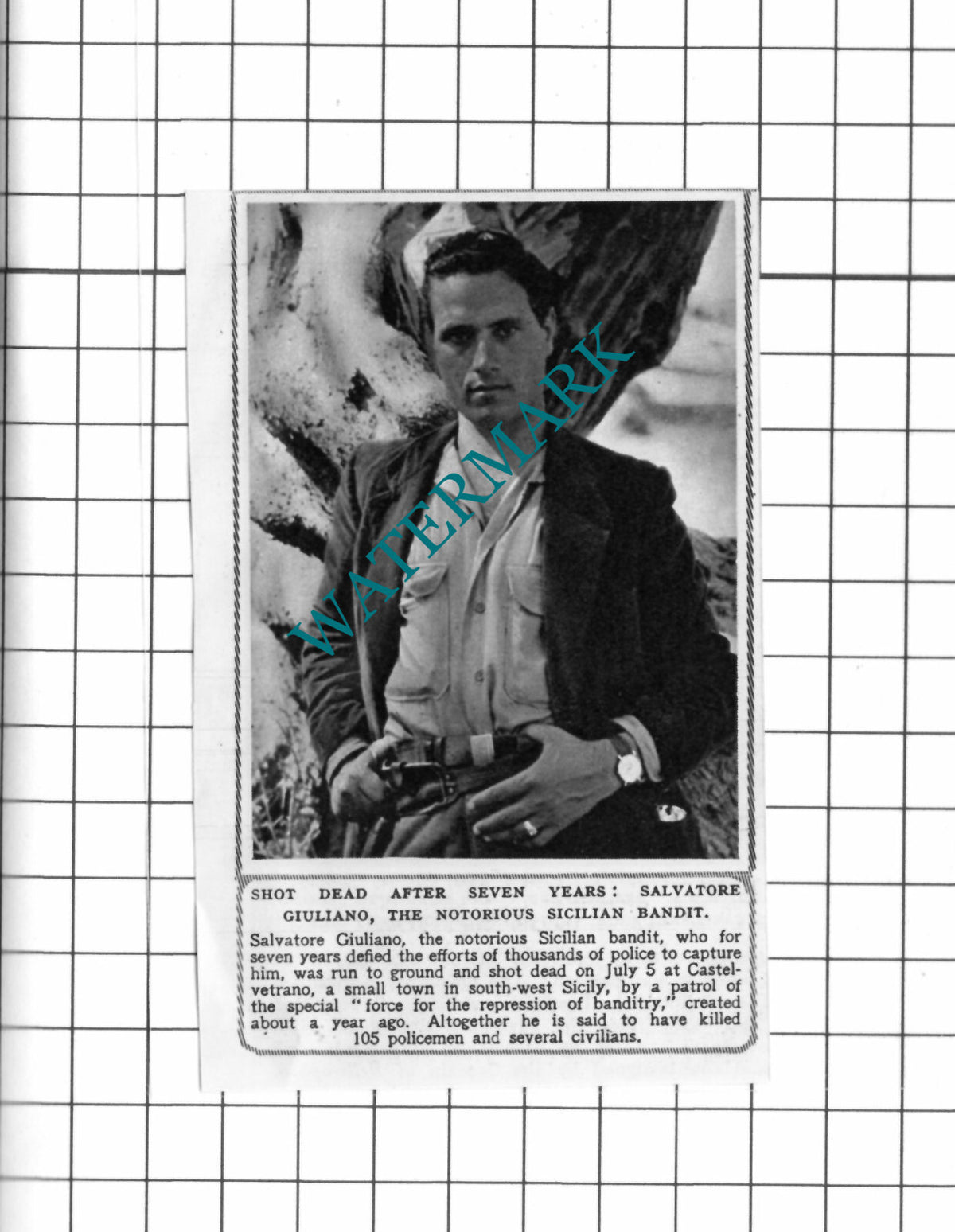Salvatore Giuliano Sicilian Bandit - 1950 Small Clipping