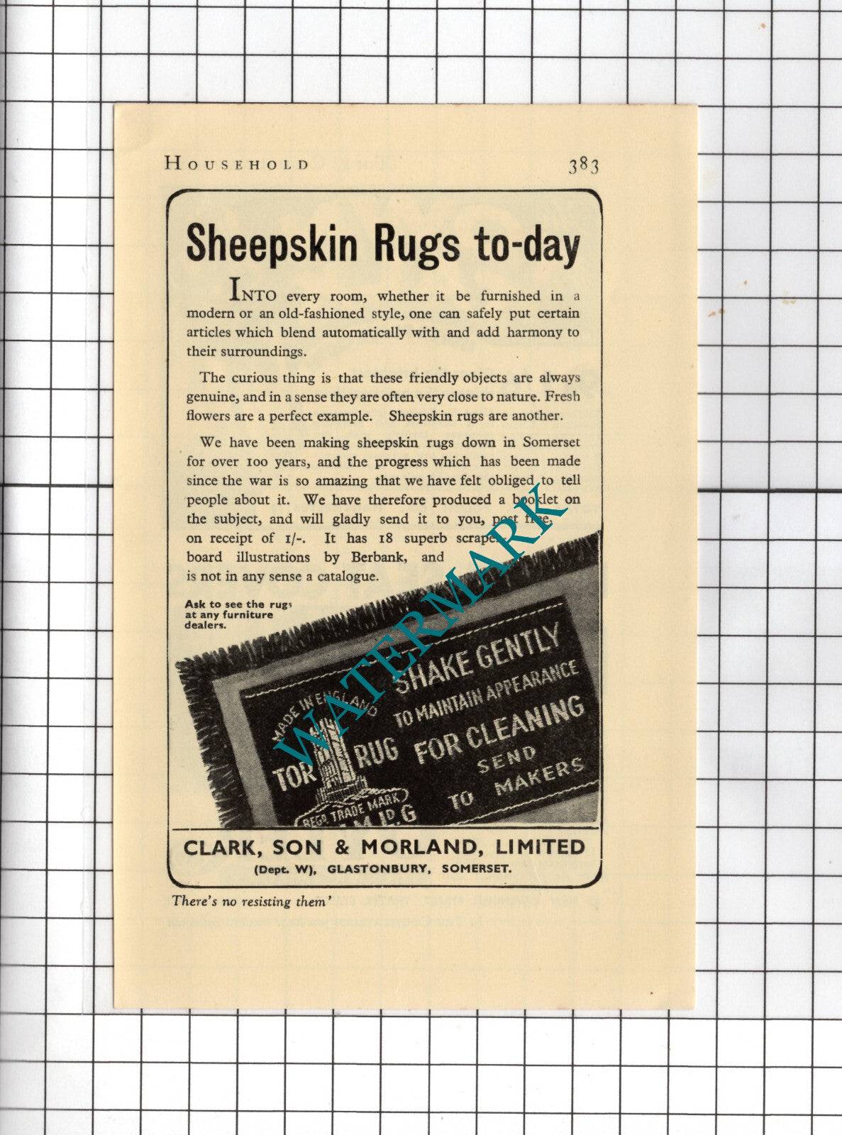 Clark Son & Morland Ltd Glastonbury Somerset Tor Rug ADVERT - 1938 Small Advert
