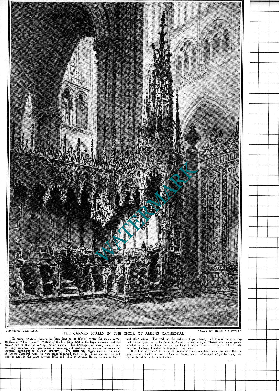 Amiens Cathedral World War One Damage Hanslip Fletcher - 1918 Cutting / Print