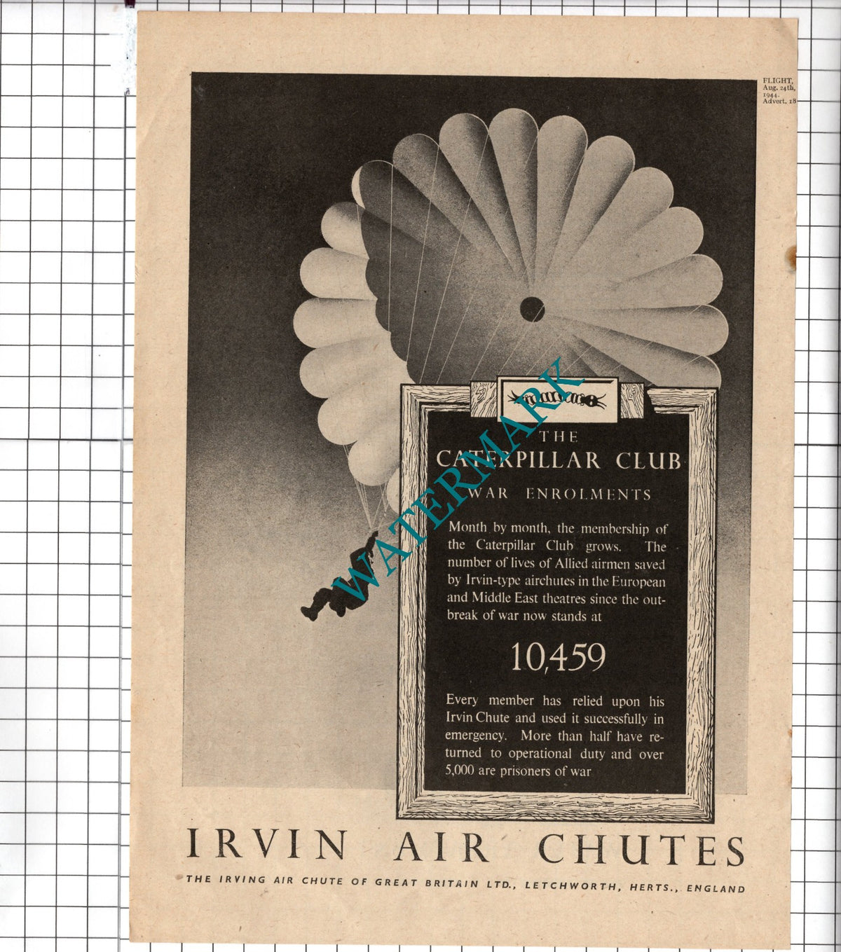 Irvin Air Chutes The Irving Air Chute Of Great Britain Ltd WW2 - 1944 Advert