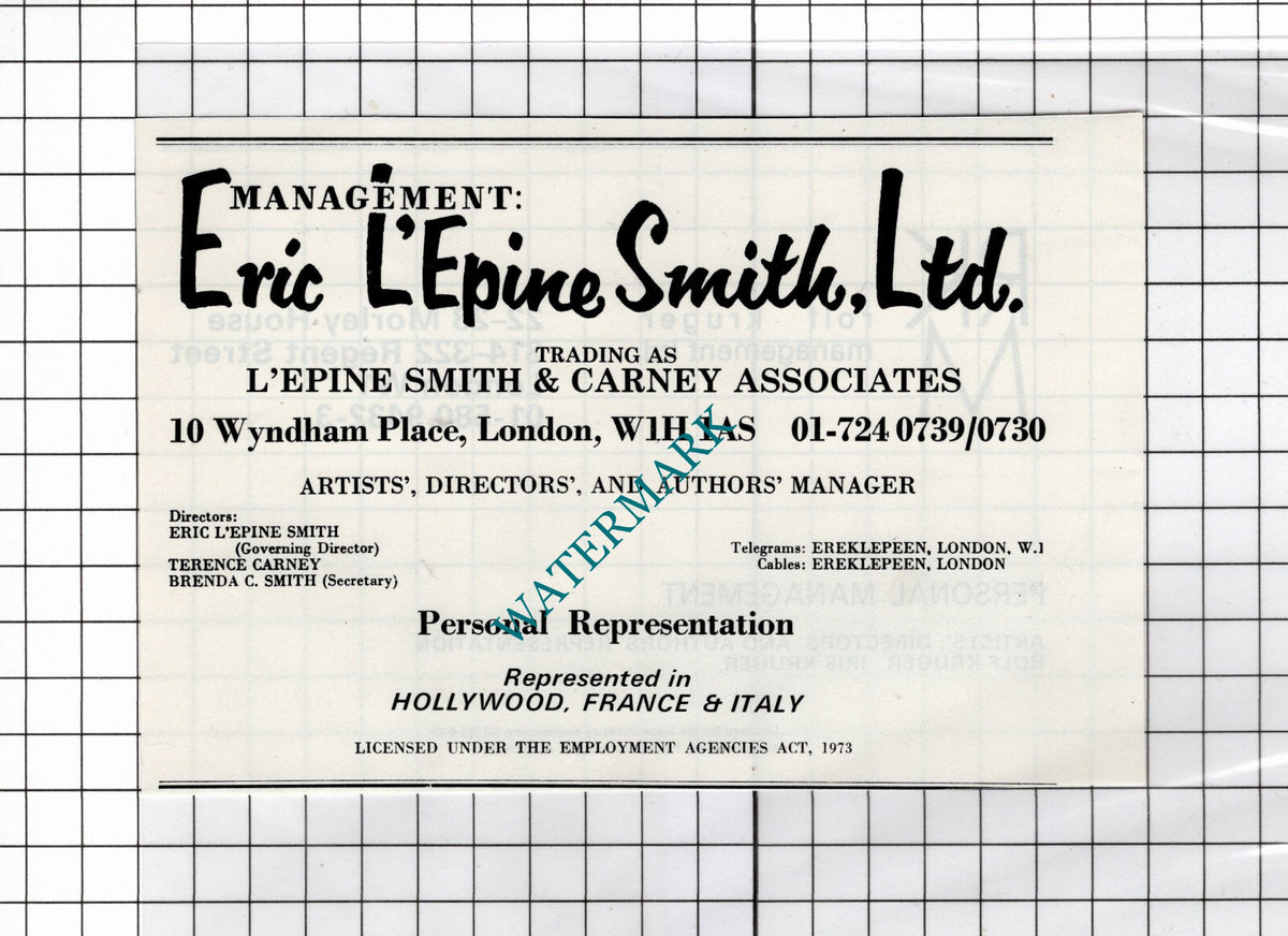 Eric L'Epine Smith Ltd London Carney - 1986 Small Advert