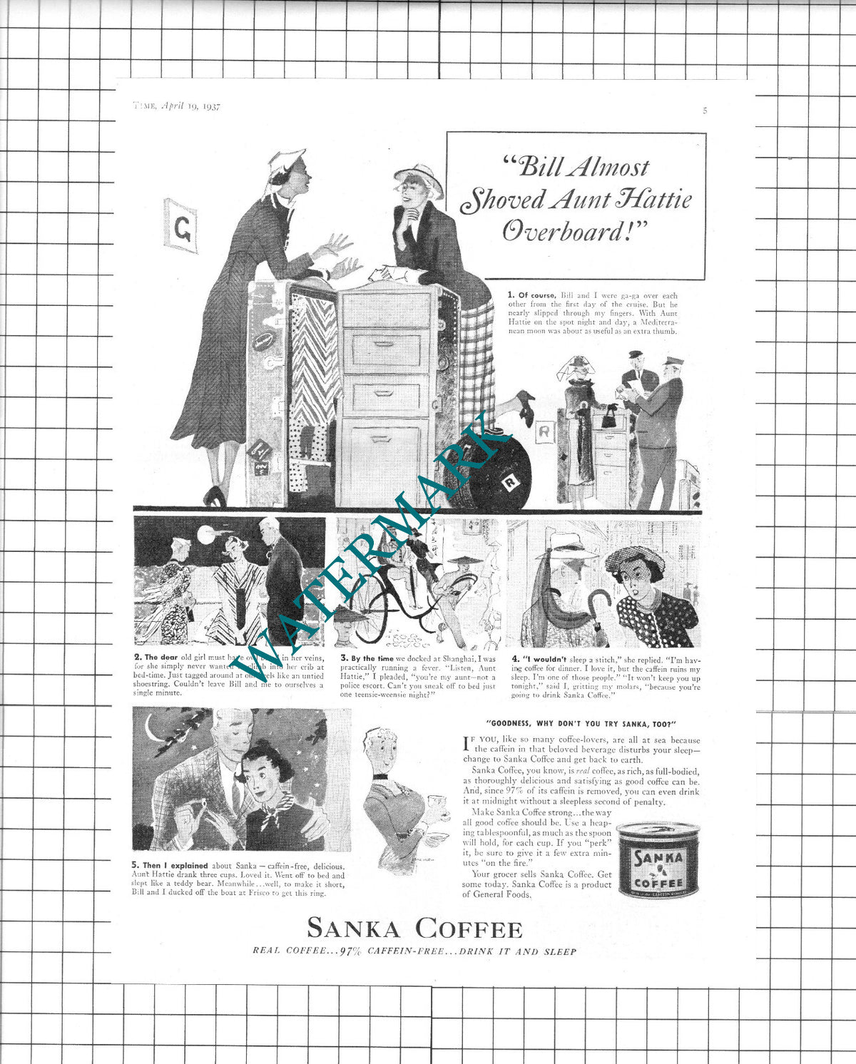 Sanka Coffee ADVERT - 1937 Clipping / Print