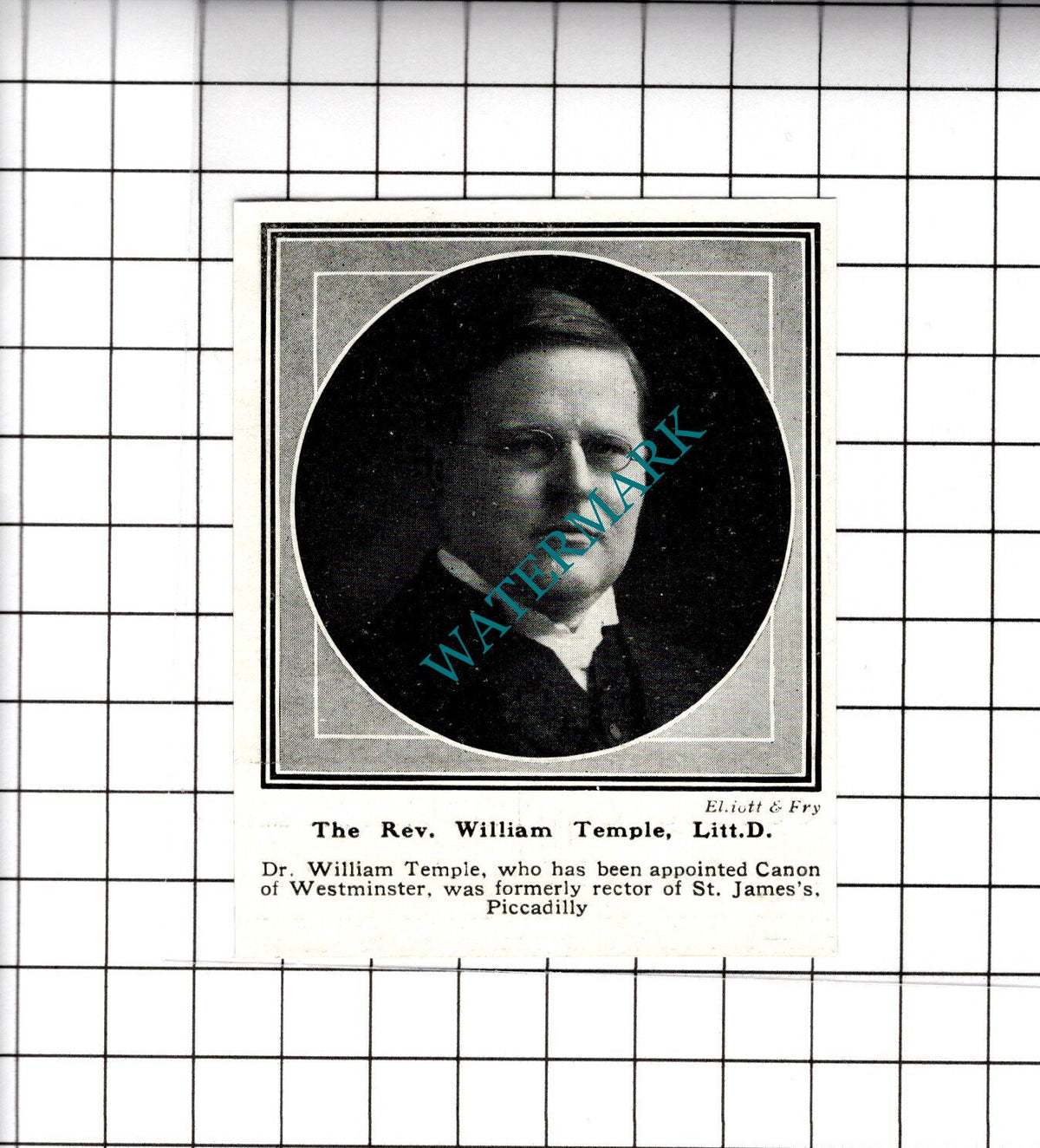 The Rev William Temple Canon Of Westminster - 1919 SMALL Cutting