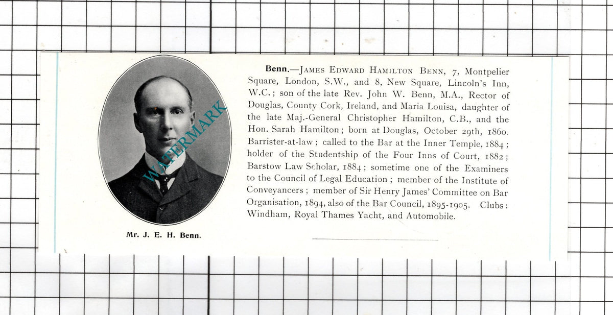 Robert Frederic Bayford / James Edward Hamilton Benn Cork - c.1905 Clipping