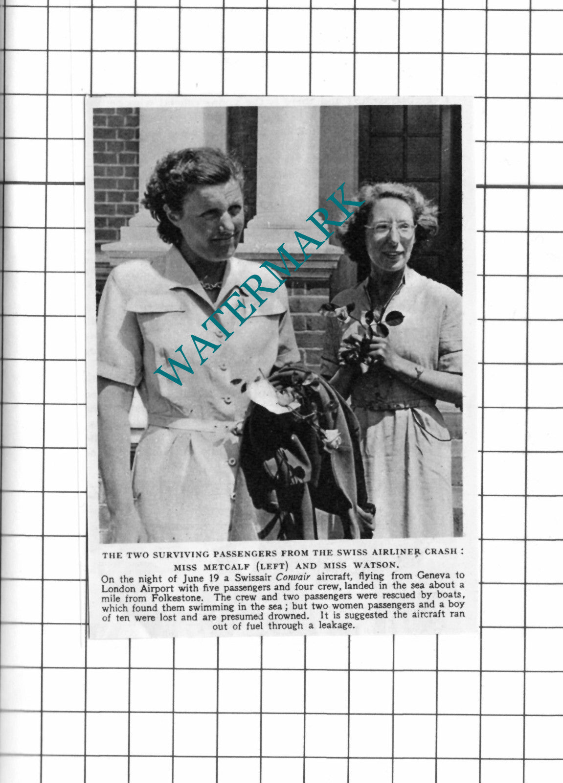 Swissair Convair Plane Crash Watson Metcalf Folkestone - 1954 News Clipping