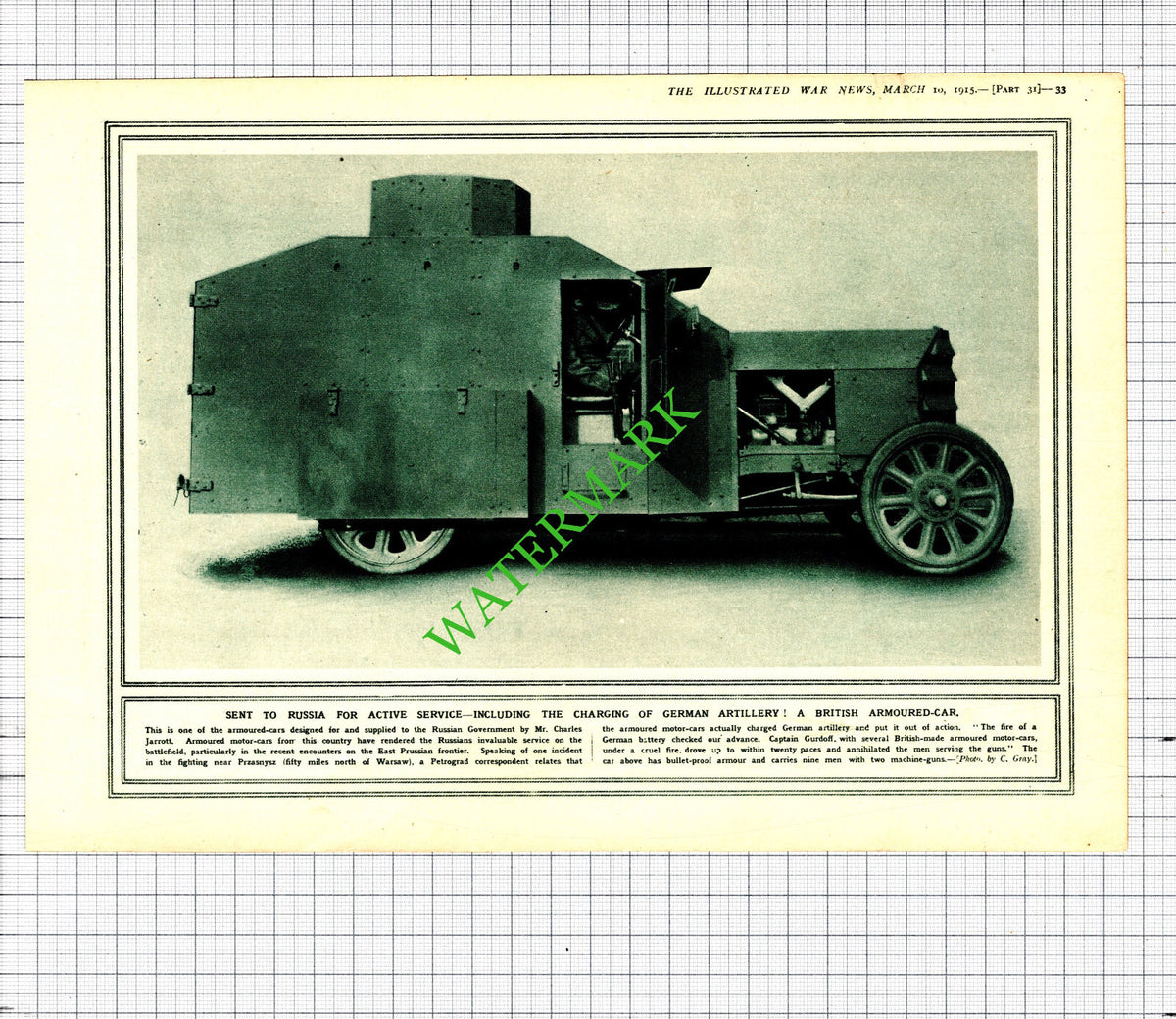 French War Ship GAULOIS Great War / British Armoured Car -1915 Cutting
