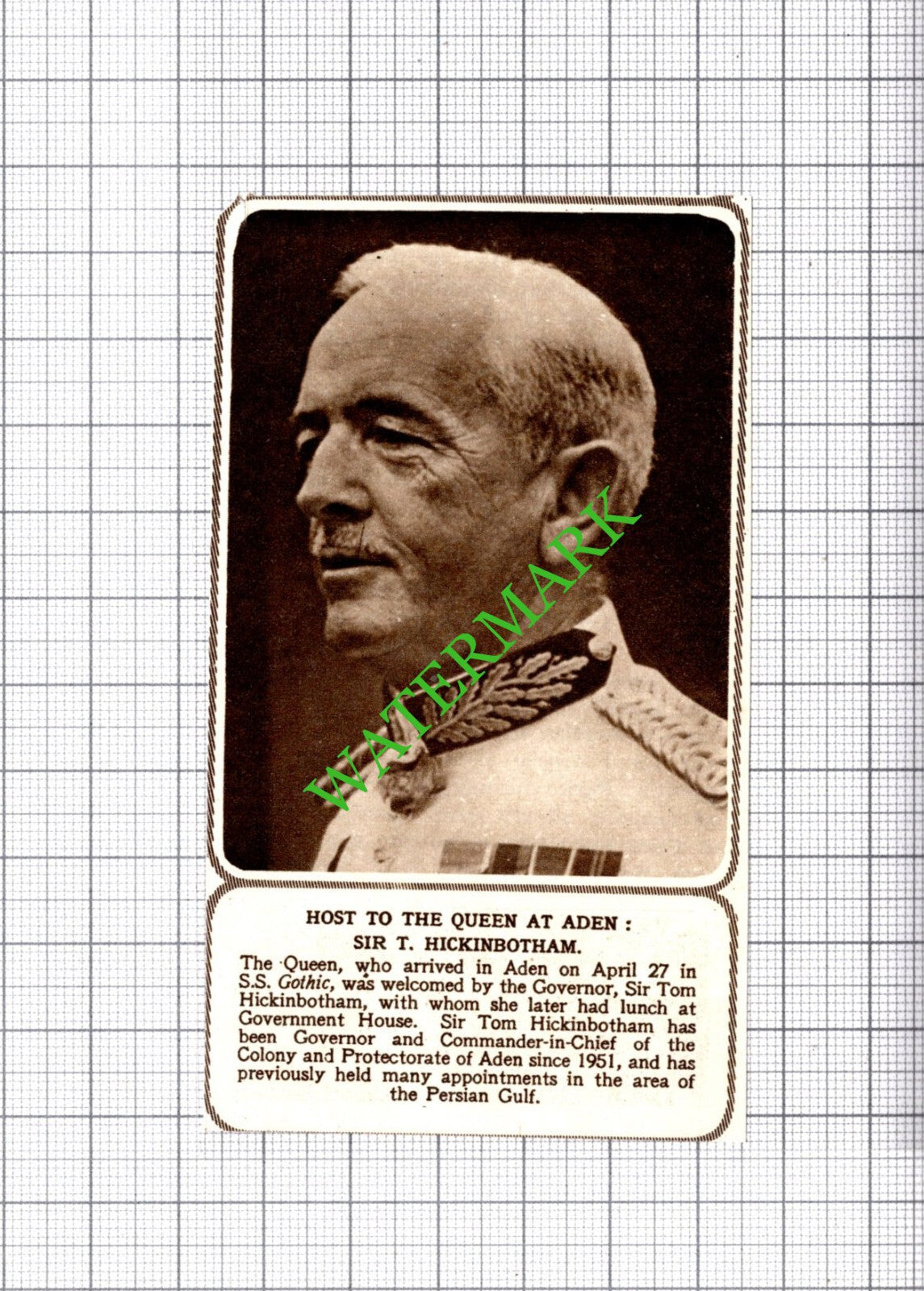 Sir T Hickinbotham Aden - 1954 Small Cutting