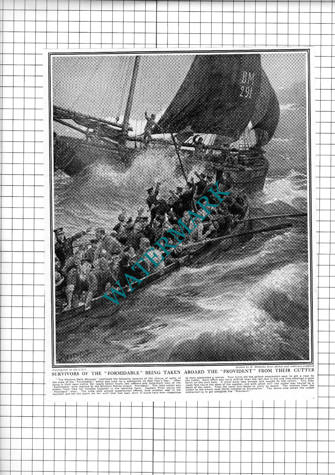 Formidable Ship Survivors Rescued By Provident - 1915 Clipping / Print