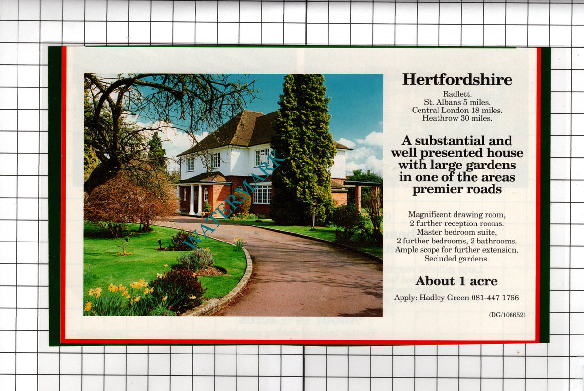 Radlett Hertfordshire House Sale Advert -- 1991 Cutting