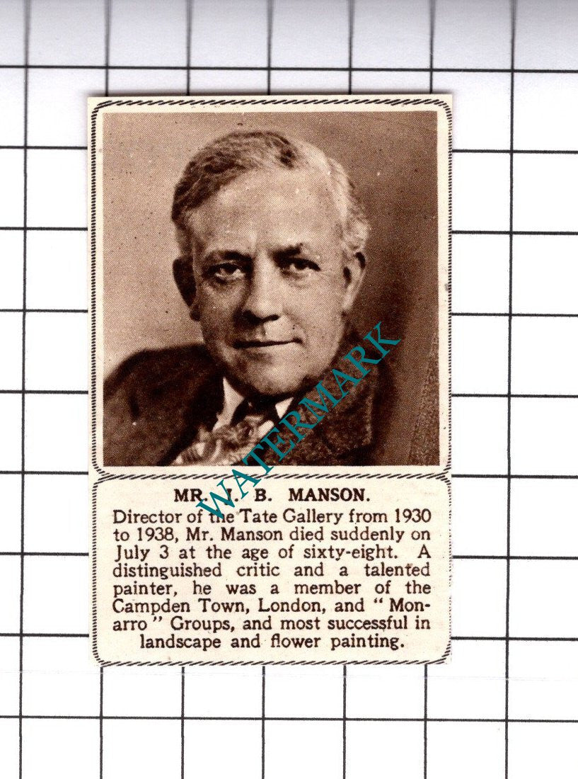Mr J B Manson Tate Gallery Obituary - 1945 SMALL Cutting