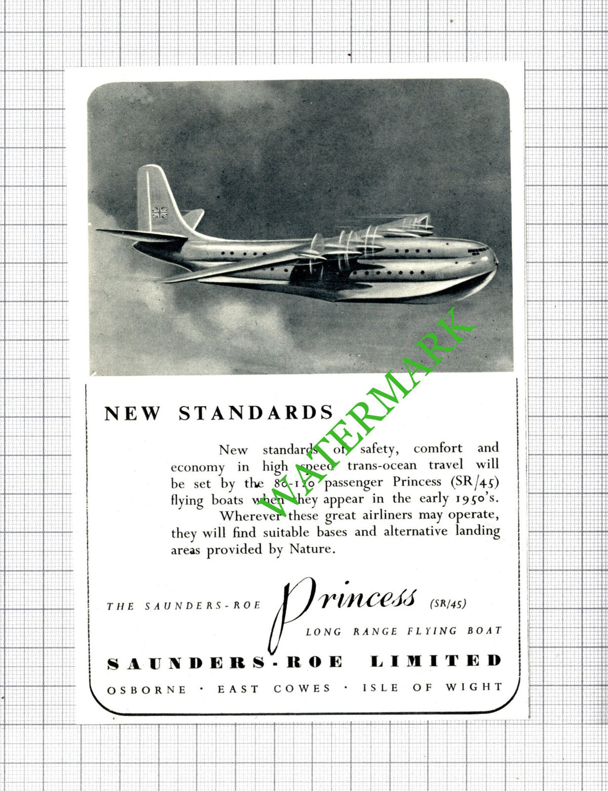 Saunders Roe Princess Advert - 1949 Small Cutting