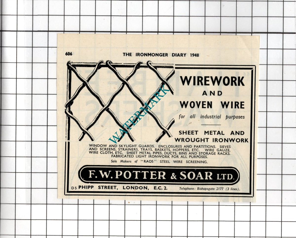 F W Potter & Soar Ltd London- 1948 Small Advert