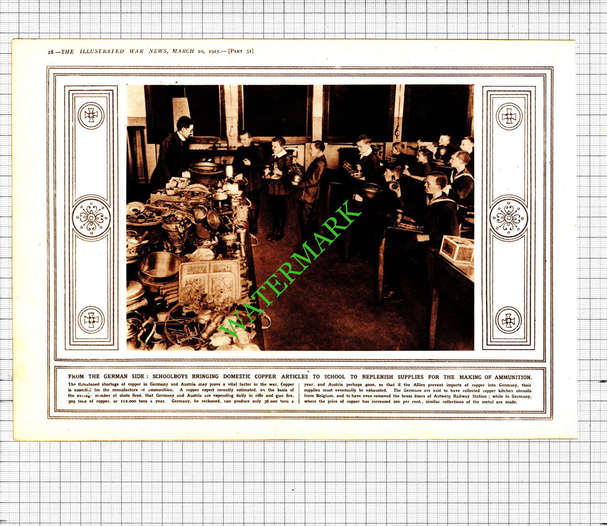 German School Copper Collection WW1 Great War -- 1915 Cutting / Print