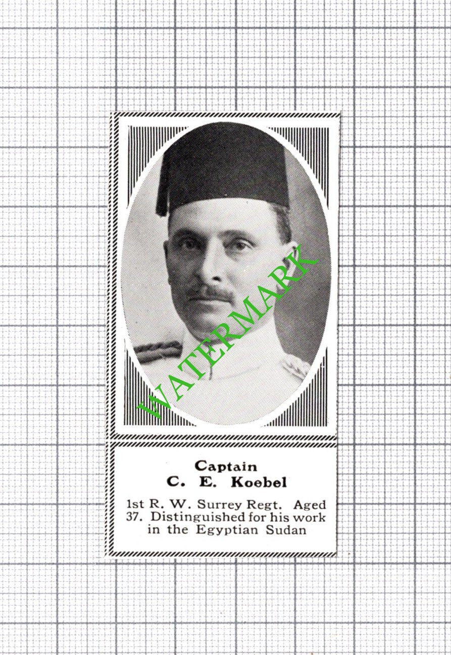 Captain C E Koebel 1st R W Surrey Regt WW1 -c.1918 SMALL Cutting