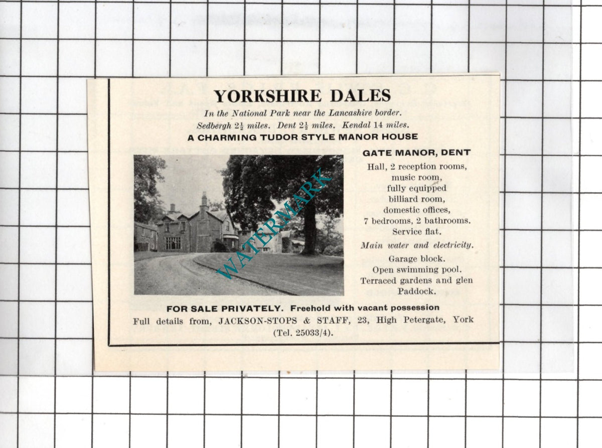 Gate Manor Dent Cumbria Yorkshire SMALL House Sale Advert - 1967