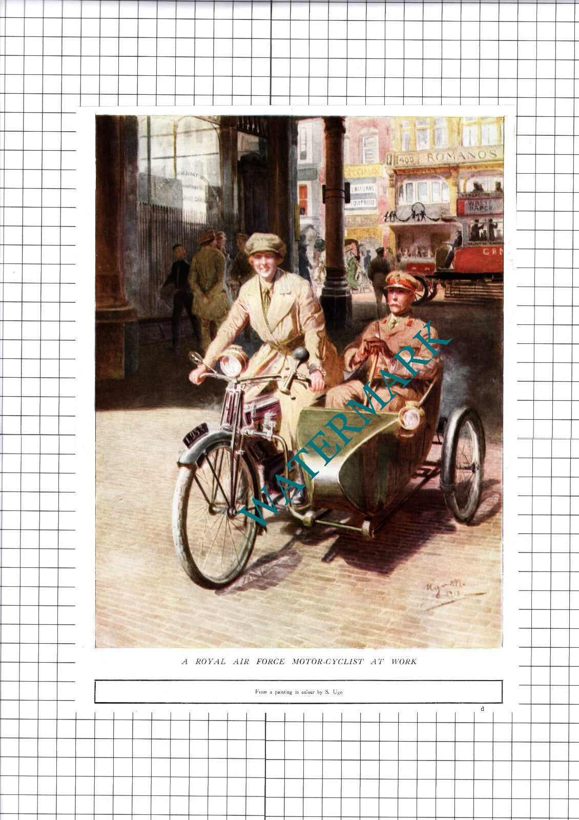 Royal Air Force Motorcyclist The Strand London S Ugo - 1918 Cutting / Print