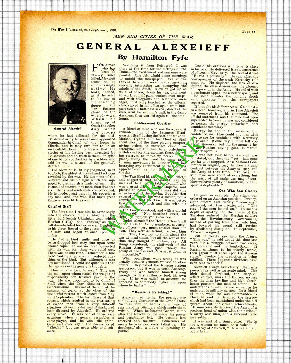 General Alexeieff - 1918 Cutting