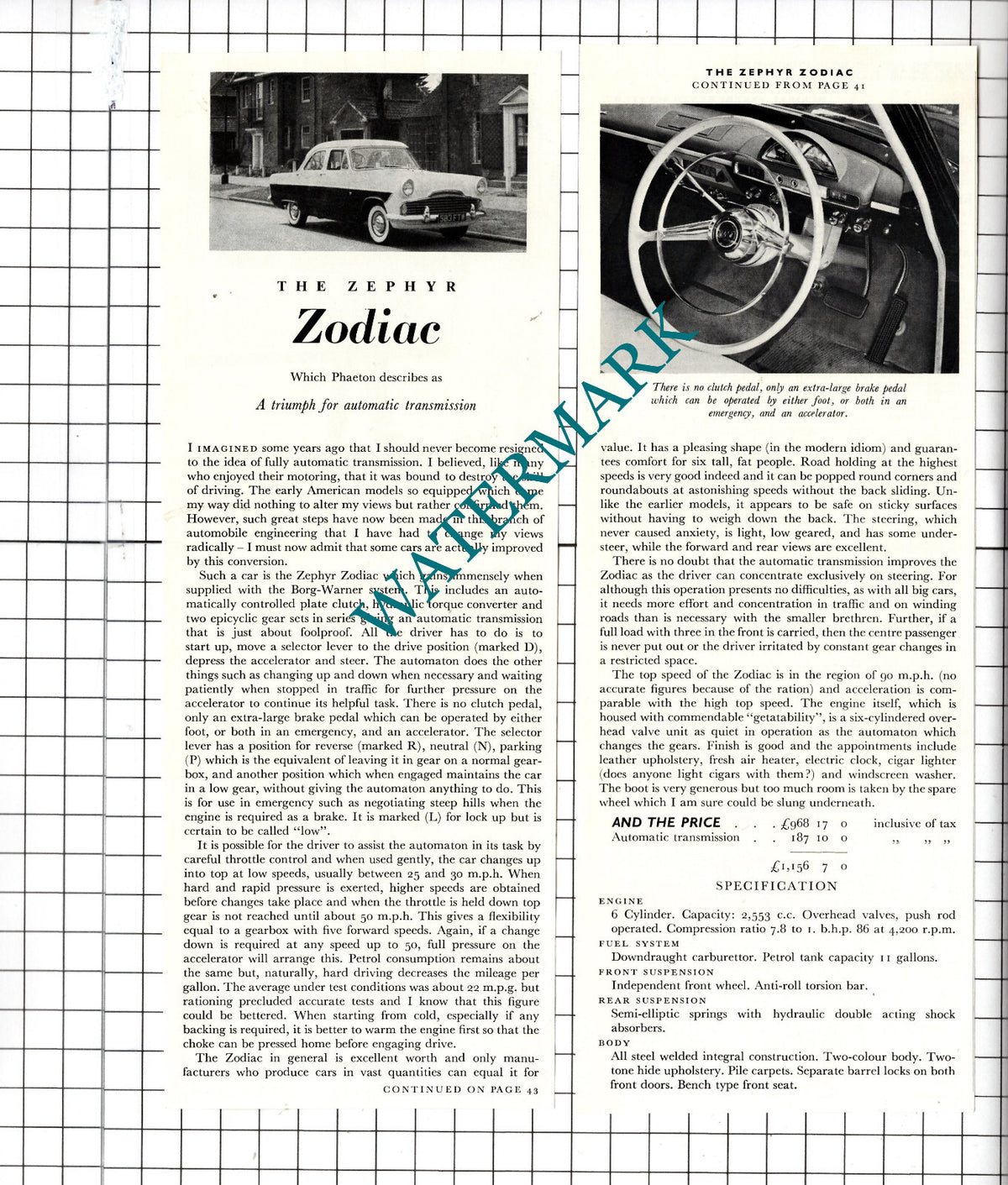 Zephyr Zodiac Car Review - 1957 Two-Part Clipping
