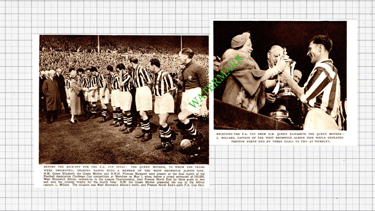West Bromwich Albion Football Cup Final Millard Queen Mother - 1954 Cutting
