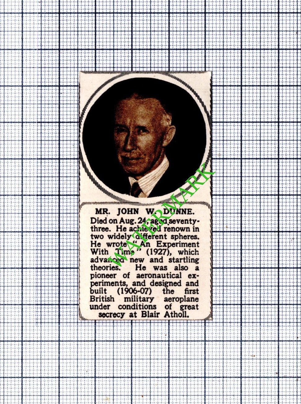 Mr John W Dunne Obituary - 1949 SMALL Cutting