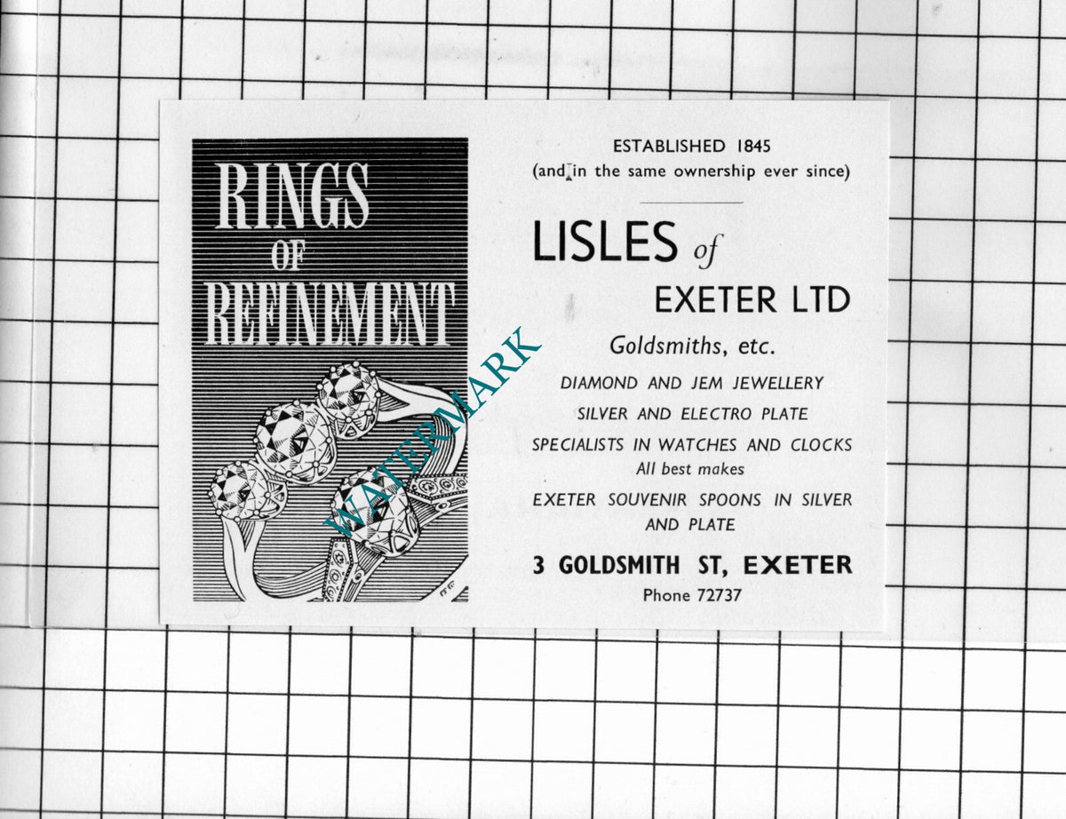 Lisles Of Exeter Ltd Devon Goldsmiths - 1957 Small Advert