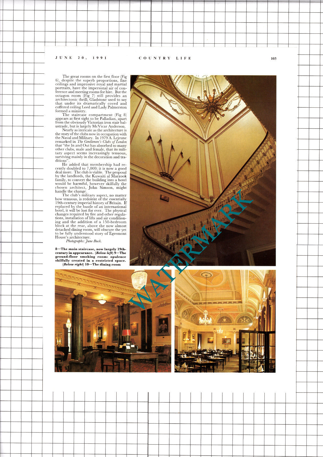 The Naval and Military Club Piccadilly London - 1991 Article / Print