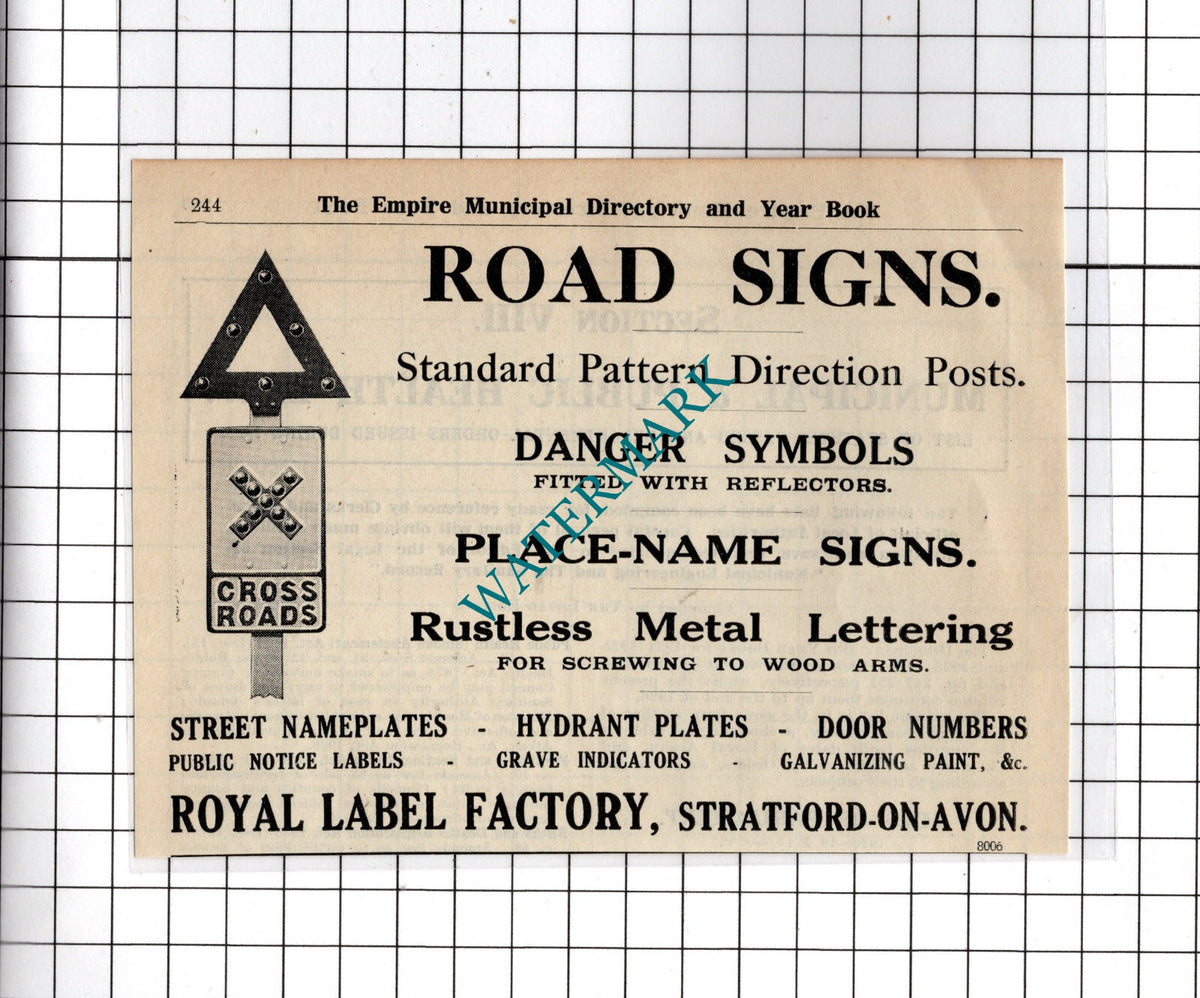 Royal Label Factory Stratford On Avon - 1927 Small Advert