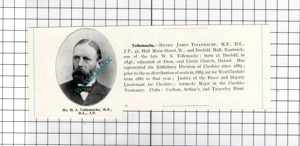 Henry James Tollemache Dorfold Hall Nantwich Cheshire - c.1910 Cutting