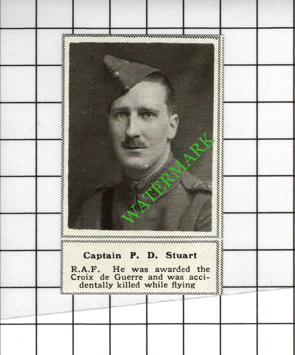 Captain P D Stuart RAF Great War WW1 - 1918 SMALL Cutting